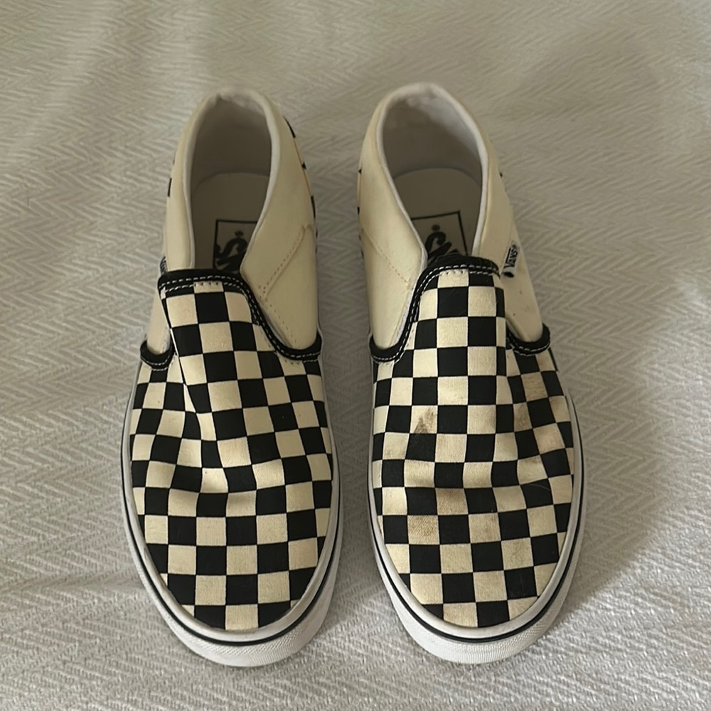 Vans Black and White Checkerboard Slip-On Sneakers